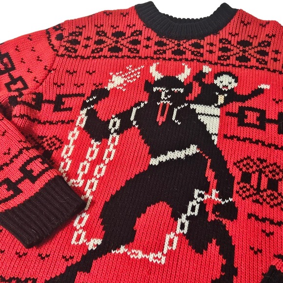 Middle of Beyond MOB Red Black Krampus Ugly Christmas Sweater Mens M